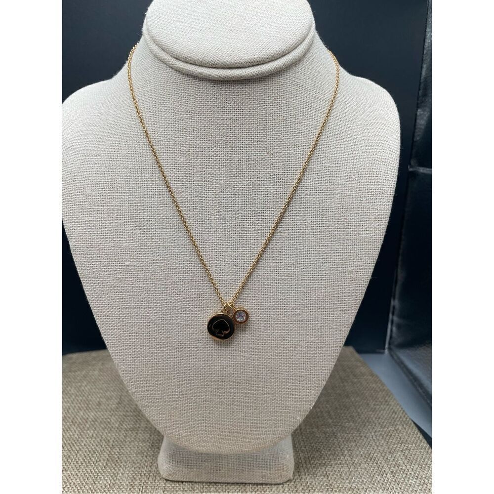 Kate Spade Spot The Spade Diamond Hardware Necklace Black Gold Tone